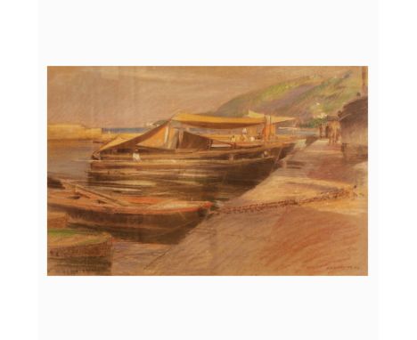Adolf Hirémy-Hirschl Timisoara, 1860 - Rome, 1933"Port scene", pastel on paper, within wooden frame, signed and dated on the 