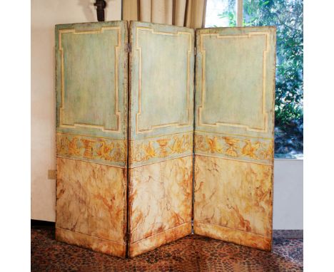 Lacquered wood screen Italy, 19th-20th centurydecorated to simulate marble, central band with griffins and amphorae170x180 cm