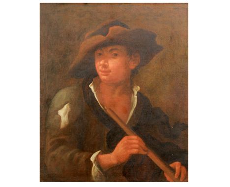 European painter 17th-18th century"Shepherd with flute", oil on canvas, within gilded wooden frame73x61 cm.