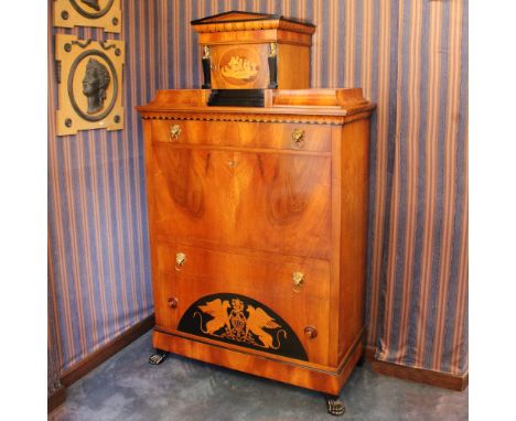 Secretaire in bleached mahogany Italy, 20th centuryfront with three drawers with flap concealing drawers and various compartm