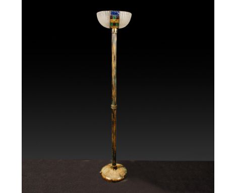Metal and glass floor lamp Murano, 20th centurylacquered metal body, diffuser in glass and colored glassh. 176 cm