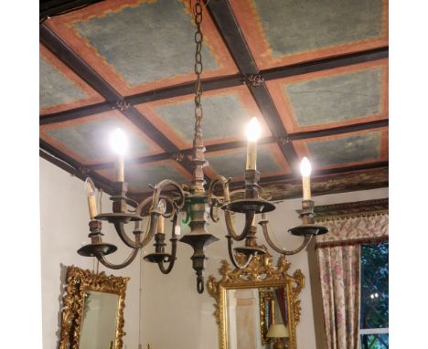 Bronze six-lights chandelier Italy, 14th, 20th centuryarms shaped with scroll-shaped elements64x80 cm.