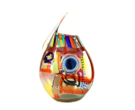 Polychrome glass vase Murano, 20th centuryshaped body decorated with abstract elements, slight break in the glassh.54 cm.