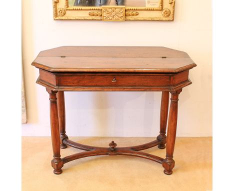 Wall bureau desk Italy, 20th centuryoctagonal opening top concealing pulls, resting on four turned supports joined at the cen