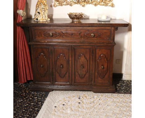 Walnut sideboard Italy, 18th centuryfront with a drawer and two doors underneath, bronze handles, restorations109x160x51 cm.
