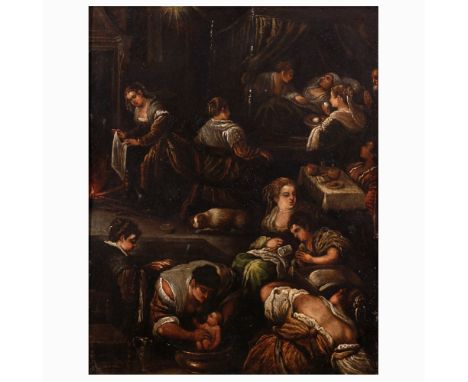 Gerolamo da Ponte, called Bassano Bassano del Grappa 1566 - Bassano del Grappa 1621"The birth of the Virgin", oil on copper, 