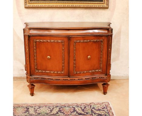 Wood and golden wood sideboard Italy, 20th centuryshaped body decorated with golden wood inlays with vegetal and floral motif
