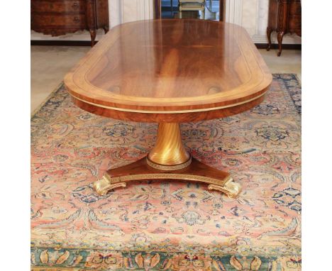 Large walnut conference table Italy, 20th centuryoval top inlaid with vegetal motifs, glass supports torchon worked with gold
