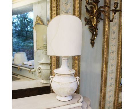 White ceramic table lamp Italy, 20th centurycomplete with lampshade, slight defects55x22 cm.