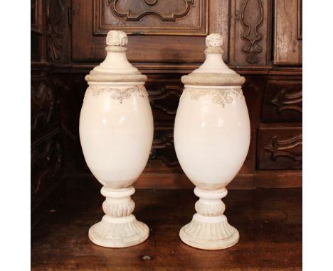 Pair of ceramic potiches Italy, 20th centurypodded and decorated with plant motifsH. 55