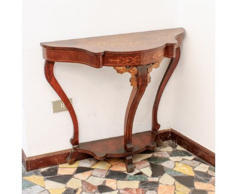 Small Charles X style console beginning of the 20th centuryin wood and gilded wood, shaped top and underlying band inlaid wit