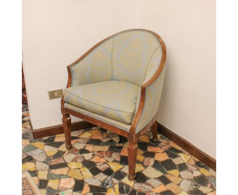 Walnut armchair Italy, XVIII-XIX sec.flap structure resting on truncated-pyramidal legs, fabric upholstered and covered seat 
