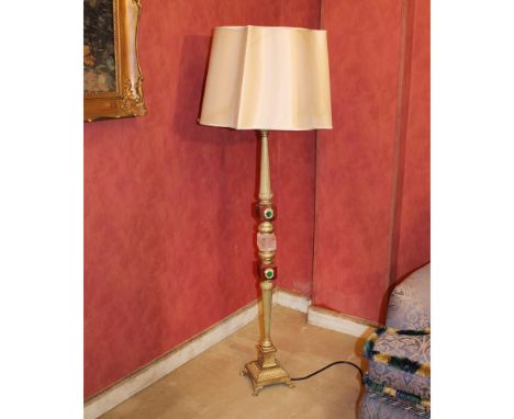 Floor lamp in bronze and marble Italy, 20th centurychiseled body with Empire-style motifs, inserts in rock crystal, red marbl
