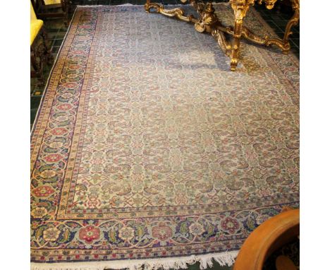 Oriental carpet 20th centurydecorated with plant and floral patterns on a multicolored background, wears and defects390x245 c