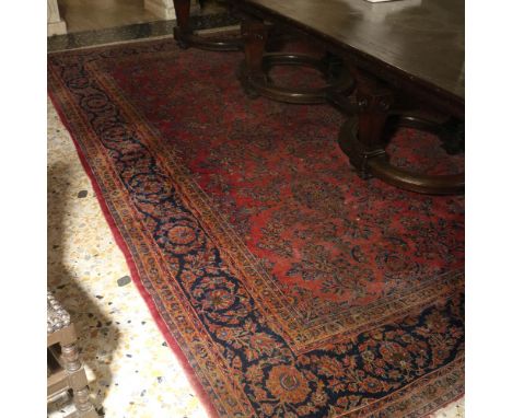 Oriental carpet Italy, 14th-20th centurydecorated with floral and plant designs on a red and blue background, defects403x305 