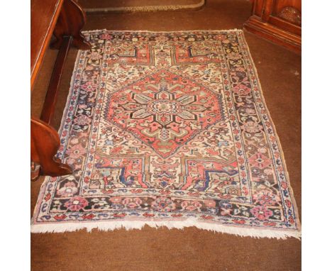 Oriental carpet 20th centurydecorated with plant and floral patterns on a multicolored background, defects and wears185x138 c