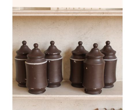 Six potiches with lid Italy, 20th centuryin painted ceramic, defectsh. 27 cm.