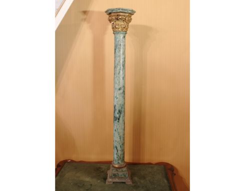 Lacquered and golden wood column Italy, XVIII century.decorated to simulate marble, with capital carved with vegetal motifsh.