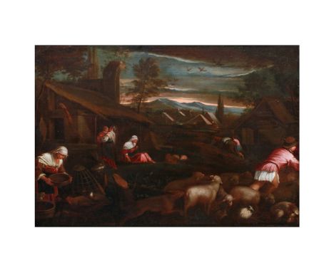 Francesco Bassano, school of Bassano del Grappa, 1549 - Venice, 1592"Pastoral scene", oil on canvas84x118,5 cm.