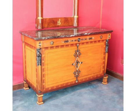 Empire style sideboard Italy, 20th centurybody decorated with inlays in boxwood and golden and burnished bronzes, front with 