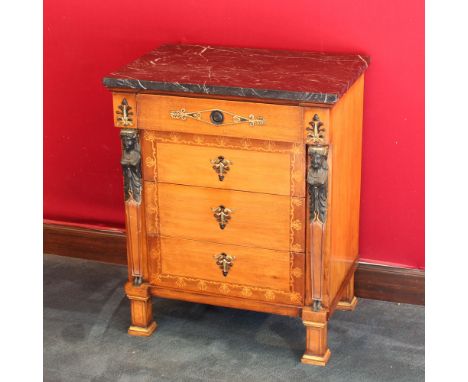 Empire style dresser Italy, 20th centurybody decorated with inlays in boxwood and golden and burnished bronzes, front with fo