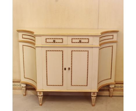 Lacquered and golden wood sideboard Italy, 20th centuryrounded body decorated with torchon elements, two drawers and two door