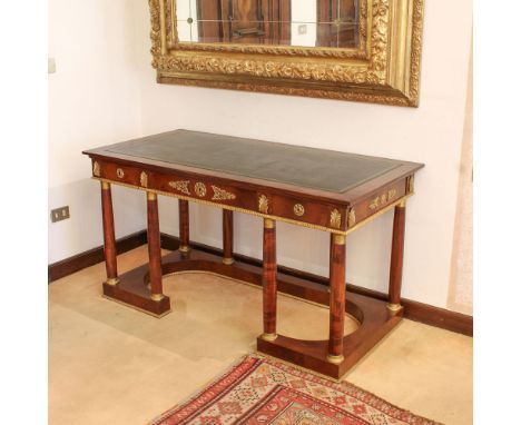 Empire style bureau desk Italy, 20th centuryRectangular top partially covered in leather, band below with three drawers resti