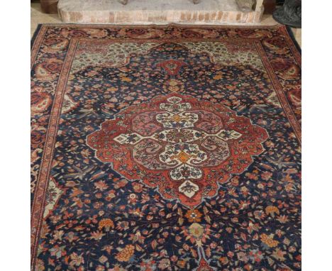 Oriental carpet Italy, 19th-20th centurydecorated with floral and plant patterns on a red and blue background, defects355x250