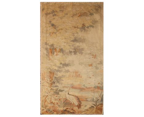 Tapestry 19th century.depicting a river landscape with birds, defects225x95 cm.