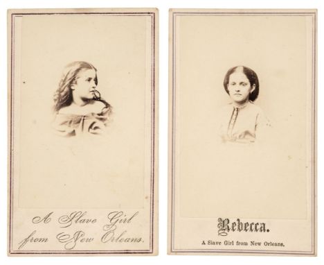 * Slavery. Two vignette carte-de-visite portraits of Rebecca, a slave girl from New Orleans, by Charles Paxson, c. 1864, prin