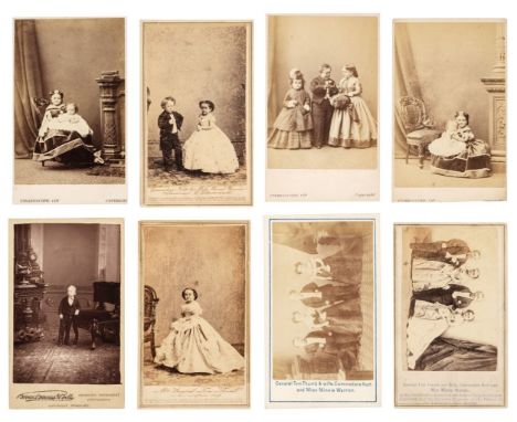 * Tom Thumb. A group of 8 cartes de visite of general Tom Thumb and his family, 1860, albumen prints, plus a contemporary car