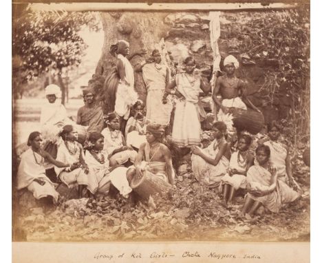 * India. An album of approximately 52 mounted albumen print photographs, circa 1890s, images include a group of Kol girls, Ch