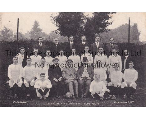 NORWICH 1907-08  Norwich team group postcard 1907-08 , players named on reverse, copyright Wilkinson &amp; Co.  Generally goo