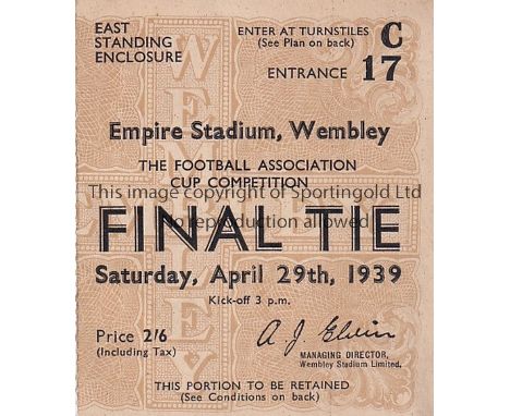 FA CUP FINAL TICKET    Ticket Portsmouth v Wolverhampton Wanderers FA Cup Final 29/4/1939. Generally good     