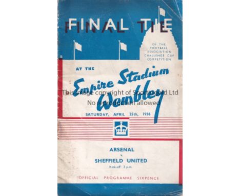 1936 CUP FINAL   Official programme, 1936 Cup Final, Arsenal v Sheffield United, rusty staples, no writing, slight creasing. 