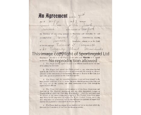 NORWICH    Players contract between Norwich City and Edward Bennett dated 7th May 1929., signed by James Kerr on behalf of th