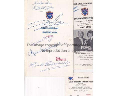 DIXIE DEAN    Menu, ticket and brochure for Anglo-American Sporting Club Boxing-Dinner Evening in honour of Dixie Dean, 16/11