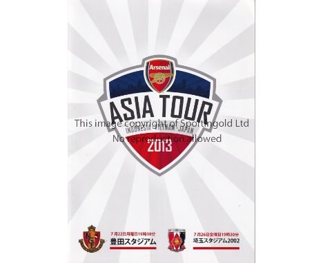 ARSENAL         Two programmes, v. Malaysia XI 24/7/2012 and joint issue for the Asia Tour 2013 in Indonesia, Vietnam and Jap