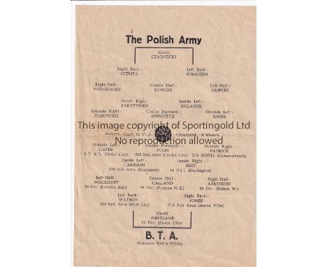 WAR-TIME FOOTBALL 1945       Single sheet programme for The Polish Army v British Troops Austria 28/11/1945 in Graz. British 