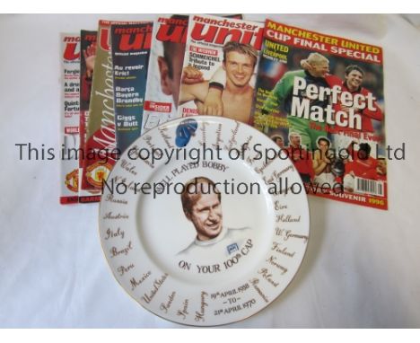 BOBBY CHARLTON / MANCHESTER UNITED       A 10.5" fine bone china limited edition plate issued by Crown of Staffordshire, Well