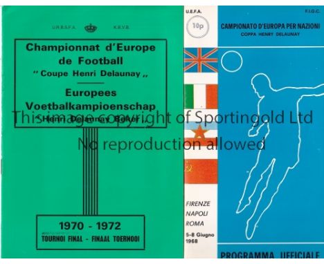 1968 &amp; 1972 EUROPEAN FOOTBALL CHAMPIONSHIPS      Official programmes for the Tournaments in Italy and Belgium. The Italy 