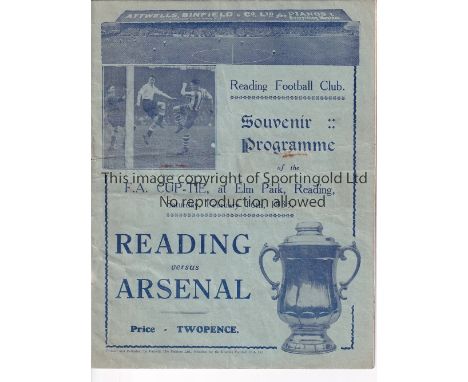 READING - ARSENAL 1935   Reading home programme v Arsenal, 16/2/1935, Cup, score noted , slight creasing. Arsenal won 1-0.  f