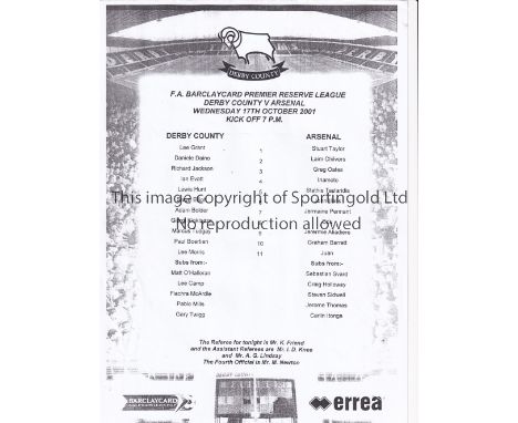 DERBY COUNTY       A large quantity of Reserve team home and away programmes from 1990's and 2000's with considerable duplica
