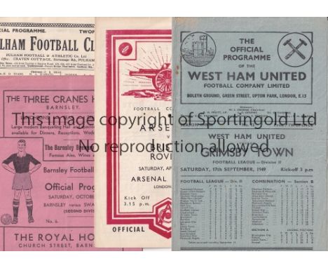 1940'S FOOTBALL PROGRAMMES       Ten programmes West Ham United v Grimsby Town 49/50, Arsenal Reserves v Bristol Rovers Reser