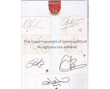 ARSENAL AUTOGRAPHS 1999-2000      Three A4 cards signed by 20 players including Adams, Bergkamp, Henry and Vieira.    Good