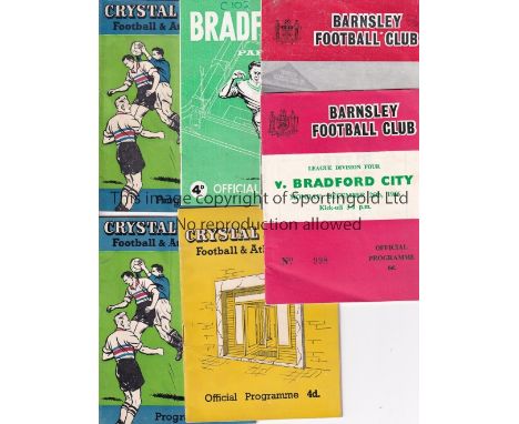 FOOTBALL PROGRAMMES    Fifty six small size programmes from the late 50's and 60's. 2 X Barnsley, 1 X Bradford PA,  27 X Crys