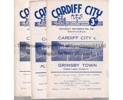 CARDIFF 49/50   Ten Cardiff home programmes, 49/50, v Tottenham, Shef Utd, West Ham, Swansea, Southampton, Coventry, Hull, Pl