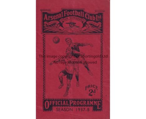 ARSENAL      Home programme in Championship season 1937/8 v. Charlton Athletic 2/4/1938, staples removed and very slight vert