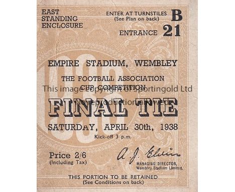 FA CUP FINAL TICKET    Ticket Preston North End v Huddersfield Town FA Cup Final 30/4/1938. Generally good     