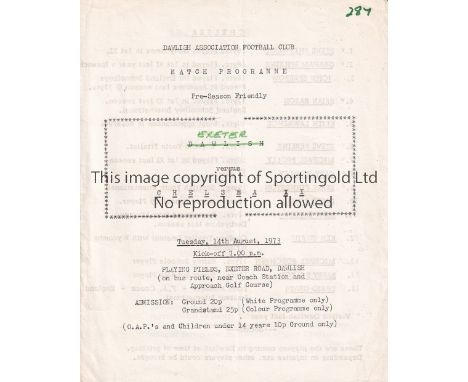 EXETER / CHELSEA   Very scarce 4 Page programme for the friendly between Exeter City and Chelsea 14/8/1973 played at Dawlish 